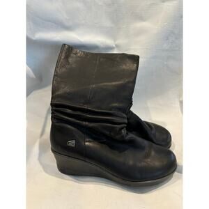 Keen Kate Slouch Boots Womens 9 Black Leather Mid Calf Wedge Heel